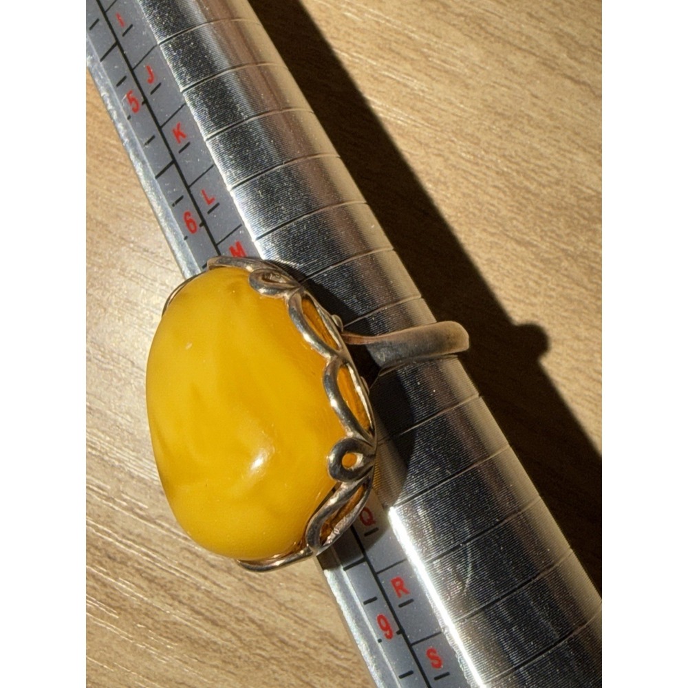 Vintage Sterling Silver Egg Yolk Butterscotch Amber Stone Ring Size‎ 7.5